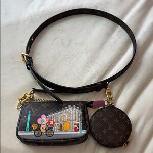 Louis Vuitton Crossbody monogram multi strap mini Pochette round coin purse set